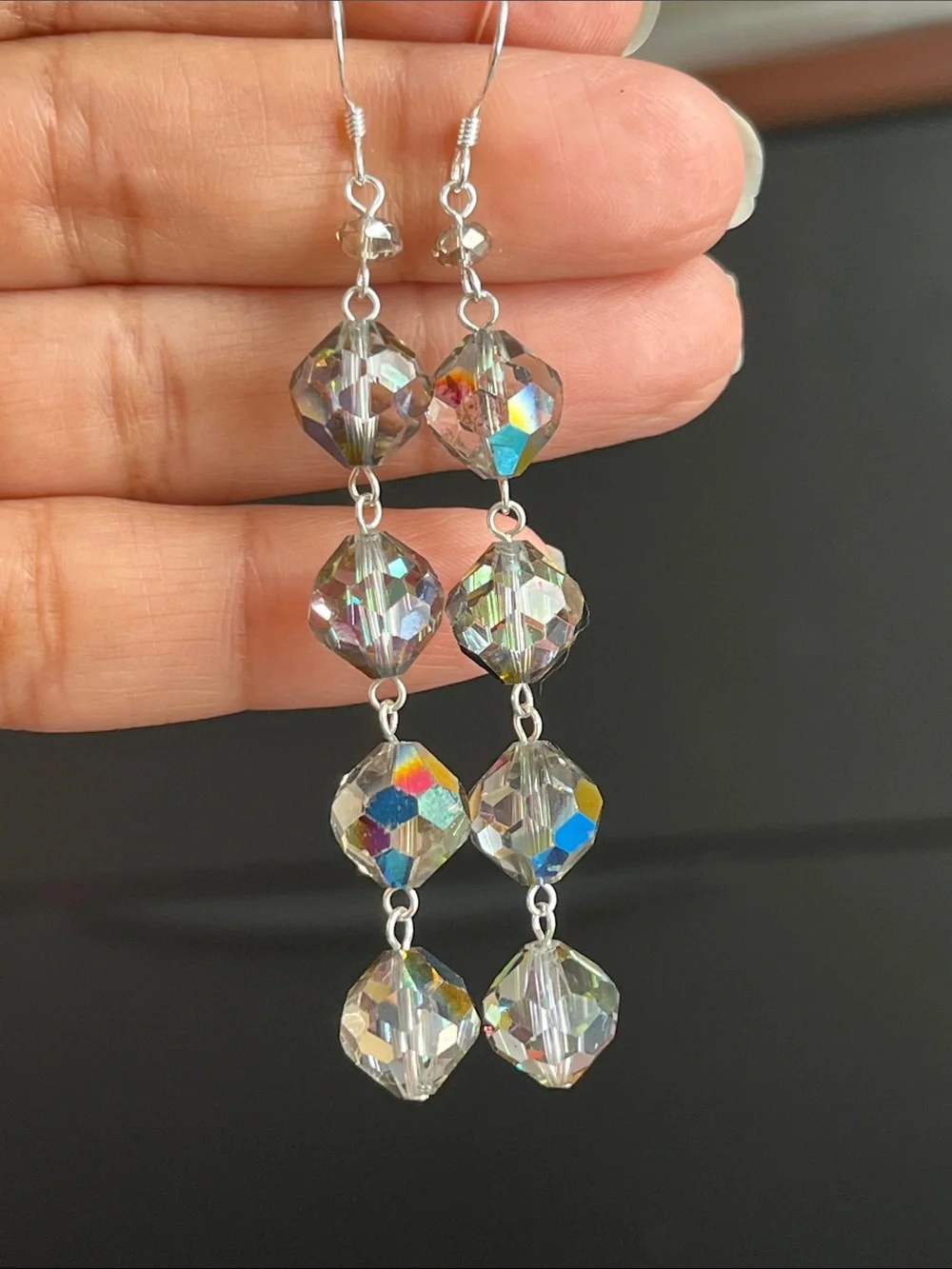 Crystal Drop Dangle Earrings - Clear AB Sparkle S.S.
